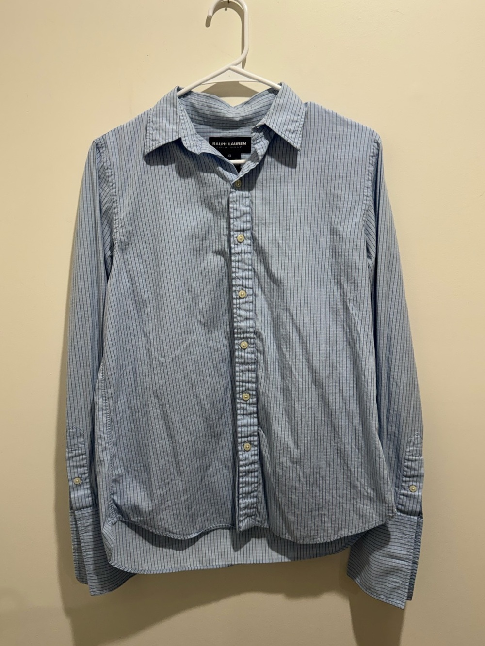 Vintage Ralph Lauren Polo‎ Golf Blue Pinstripe Button Front Shirt Size 10